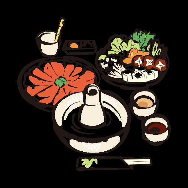 清新手绘火锅料理美食装饰元素