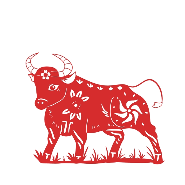 2021牛年剪纸插画图片