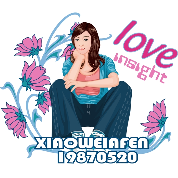 印花矢量圖女童時尚休閑女裝T恤圖案人物免費素材