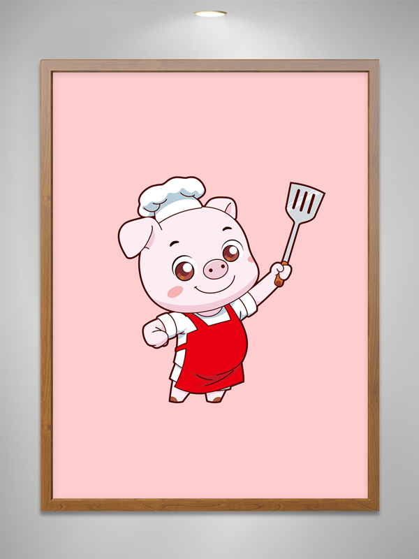 卡通餐饮可爱小猪厨师拿锅铲