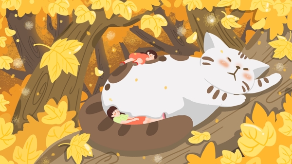 秋天可爱猫猫树上睡觉
