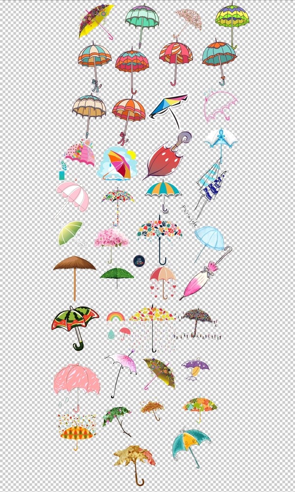 手绘可爱雨伞彩色卡通漂亮雨伞
