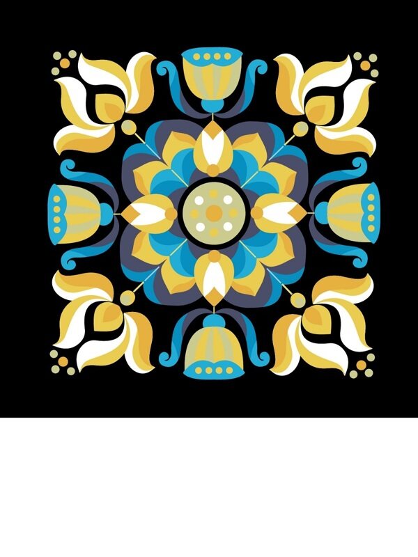 传统 欧式俄式 方形图案背景贴图 十字玫瑰花黄蓝