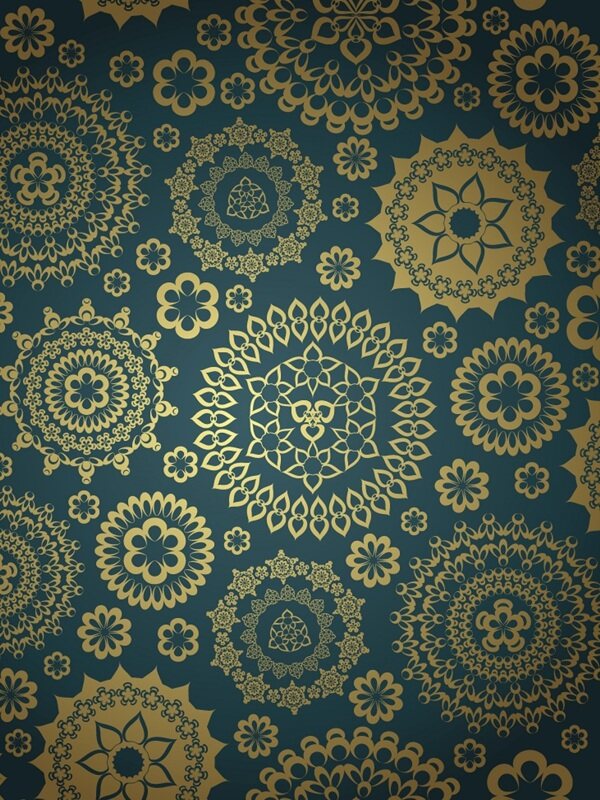 传统 欧式俄式花卉底图底纹  图案背景贴图 蓝绿底圆形火焰纹