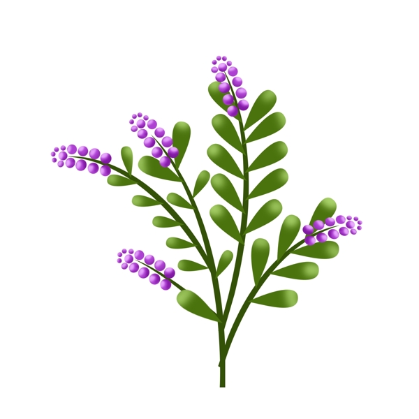 春天元素紫色花朵花枝花卉绿叶手绘简约风9