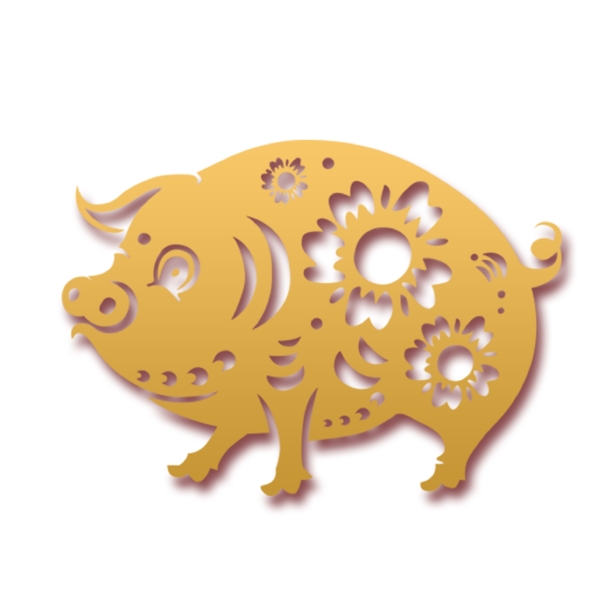 剪纸风金猪2019新年元素设计