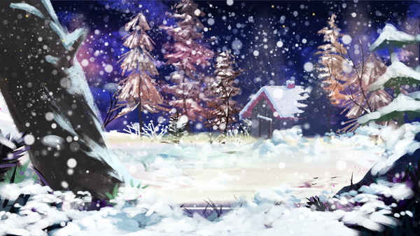 紫色梦幻森林大雪背景设计