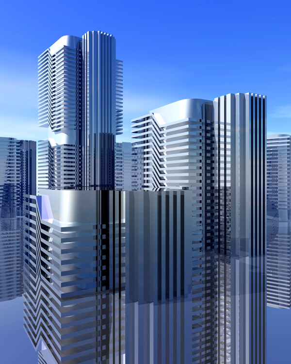 商業(yè)空間樓房建筑效果圖高樓大廈高科技區(qū)水滴科幻