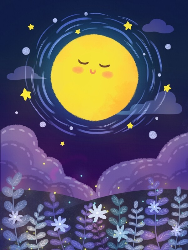 晚安手绘卡通月亮背景素材