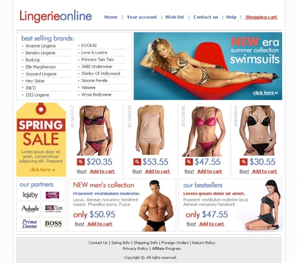女性内衣网上销售网站模板