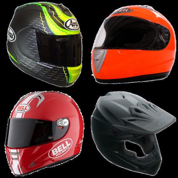 四个摩托车头盔免抠png透明图层素材