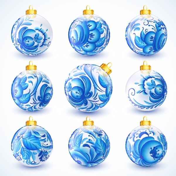 蓝色花纹圣诞吊球