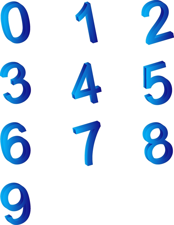 商用矢量2.5D渐变数字蓝色立体组合元素