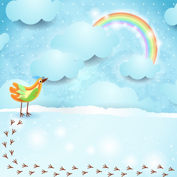 彩色鸟与彩虹剪贴画矢量图背景素材