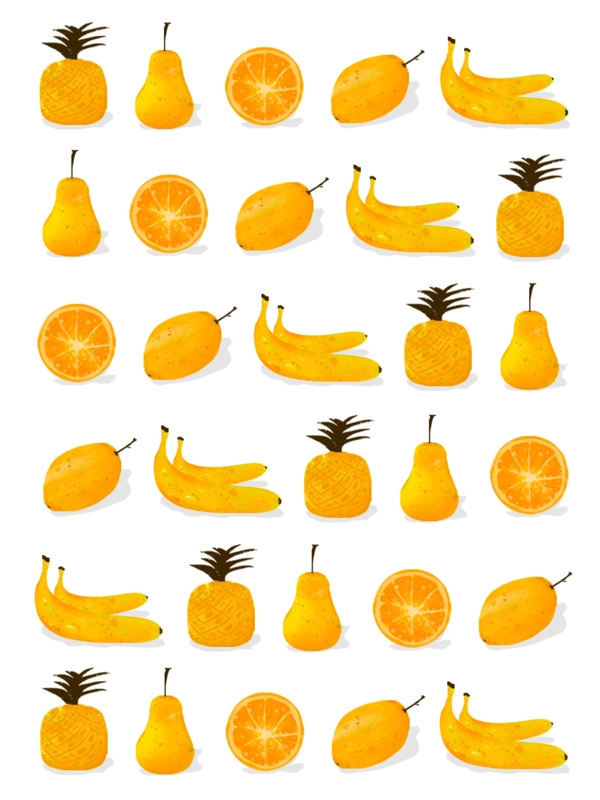 新鲜水果香蕉菠萝梨子橙子凤梨芒果食物背景