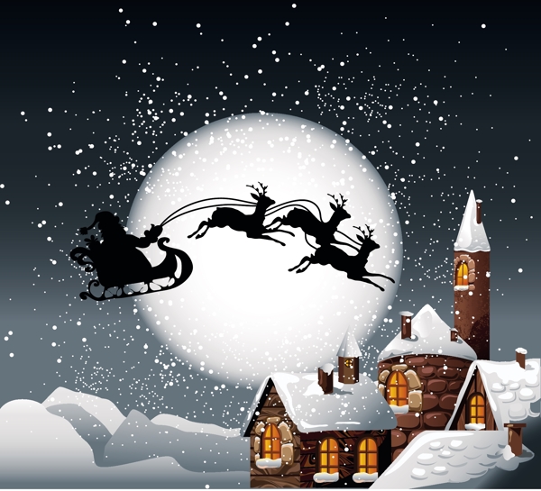 卡通圣诞雪夜圣诞背景图片