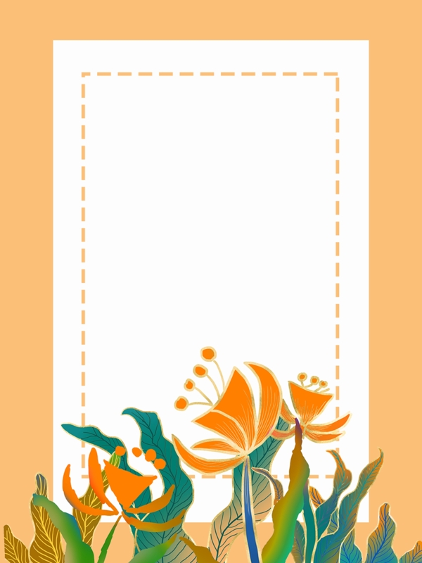 小清新橙色花框背景