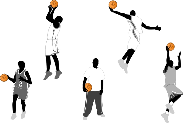 一组最具代表性的篮球动作剪影矢量素材