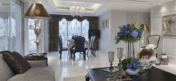 欧式现代客厅灰色沙发效果图