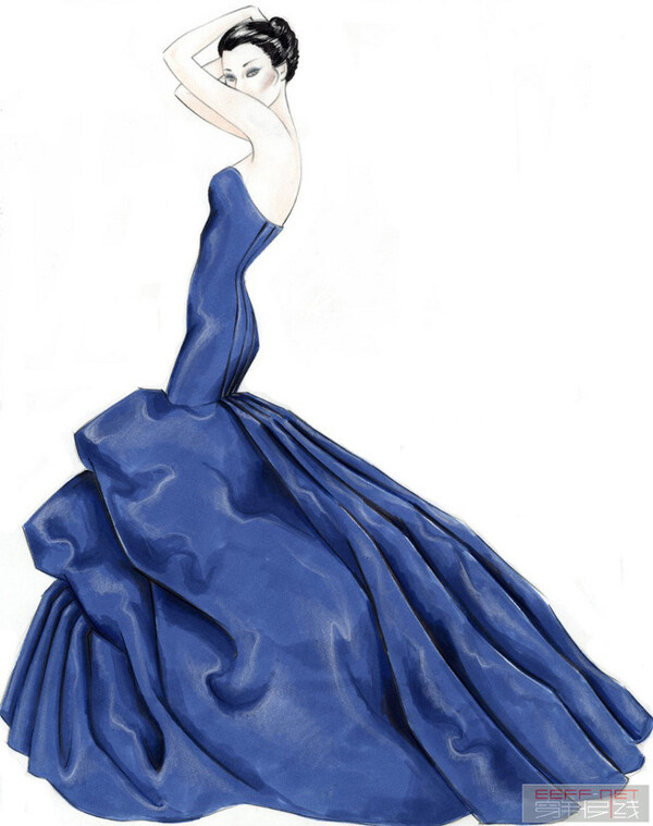 蓝色抹胸长裙设计图