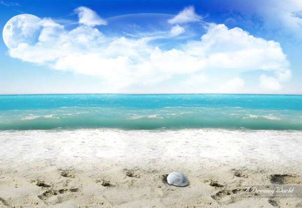 蓝天白云沙滩碧海风景图片