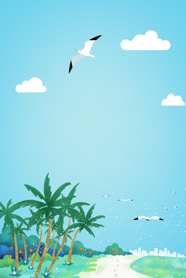 椰树海鸥度假背景海报