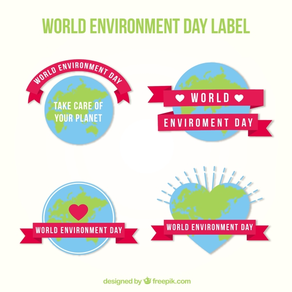世界环境日粉红色丝带地球标签图标