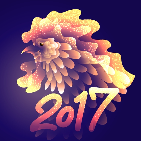 金色创意公鸡2017年新年卡片设计矢量