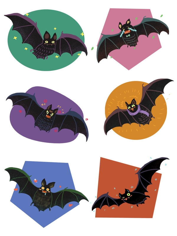 原创手绘卡通可爱万圣节蝙蝠商用手账元素