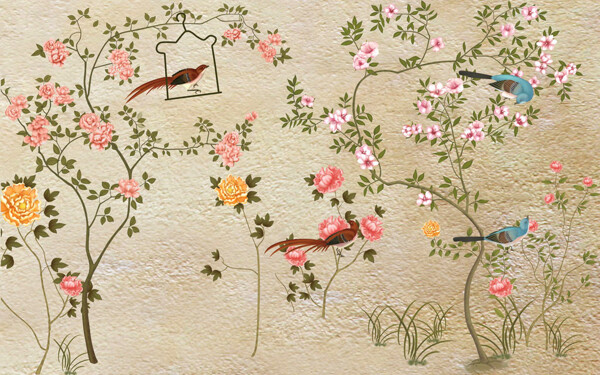 花鸟画背景墙图片