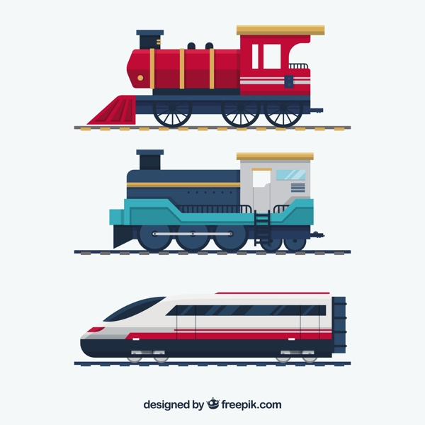 手绘不同时代火车机车图形