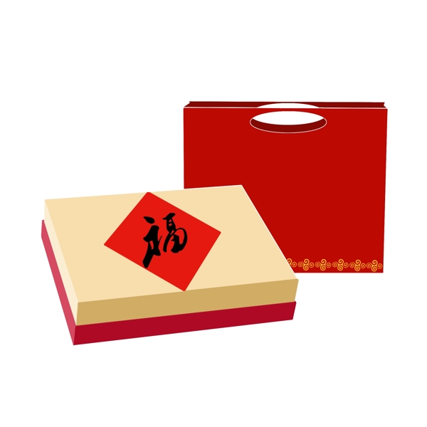 春节年货糖茶礼盒中式传统红色礼盒手提袋