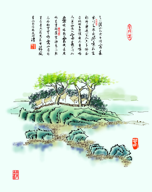 中式国画山水风景