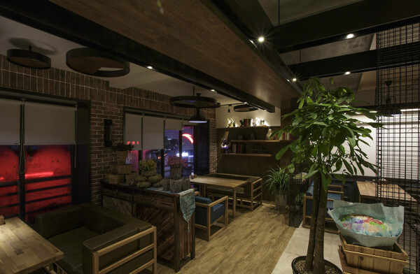 日式清雅餐厅木制餐桌椅工装装修效果图