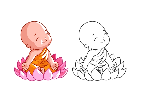 卡通佛教儿童人物矢量素材