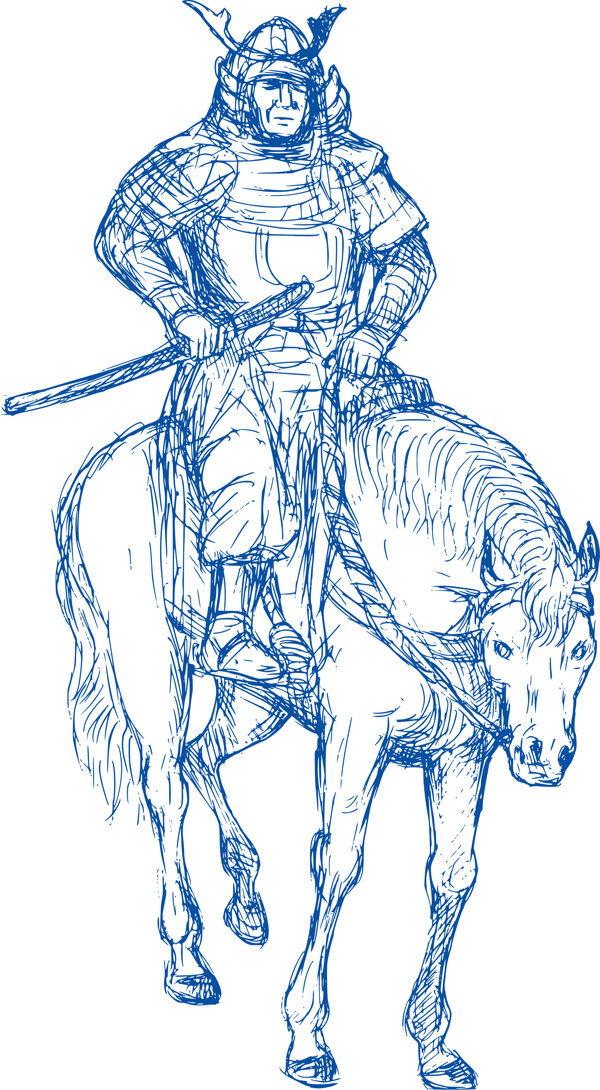 武士用剑骑的马