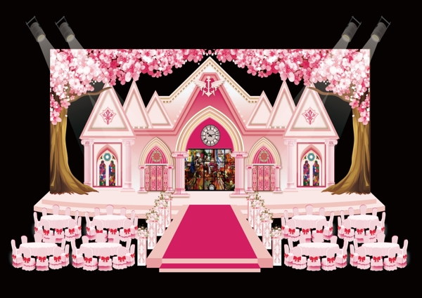 教堂婚礼效果图粉色