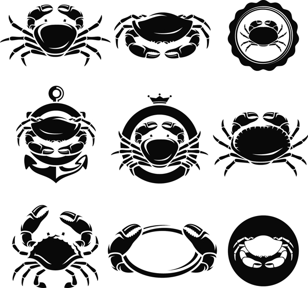 黑白海鲜螃蟹图标元素