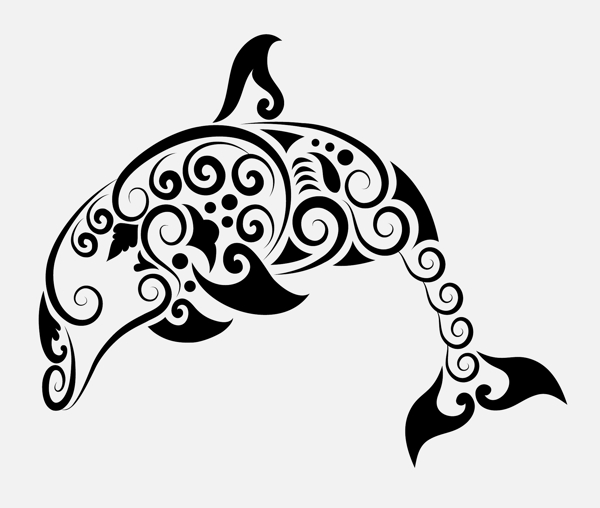 海豚黑白花纹矢量图