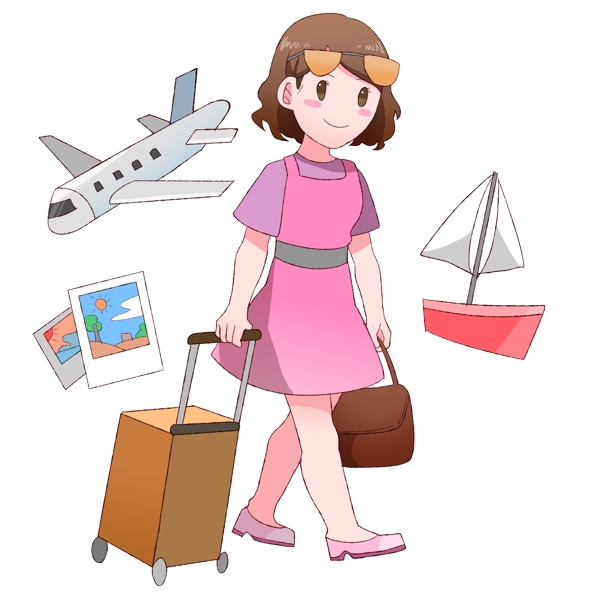 世界旅游日女孩旅游插画