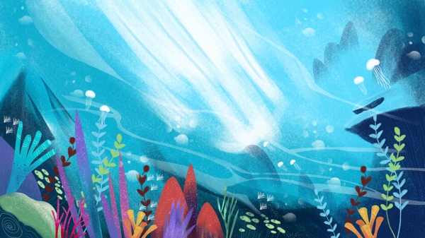 彩绘唯美海洋植物插画背景
