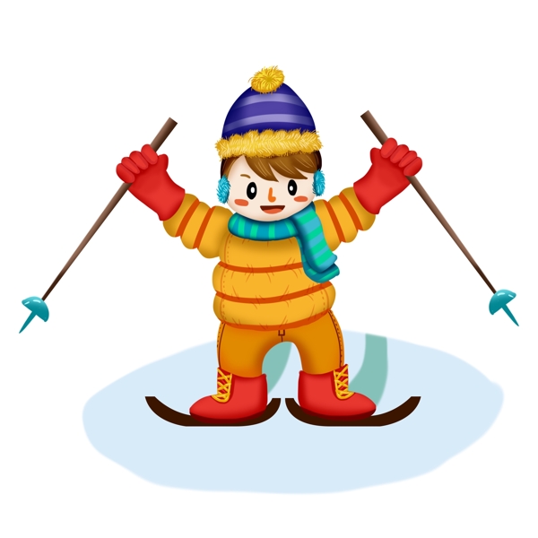 卡通可爱冬装雪地滑雪男生人物服装冬天元素