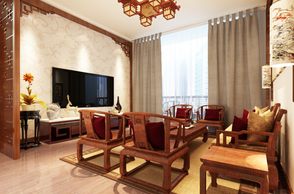 中国风中式客厅装饰装修效果图