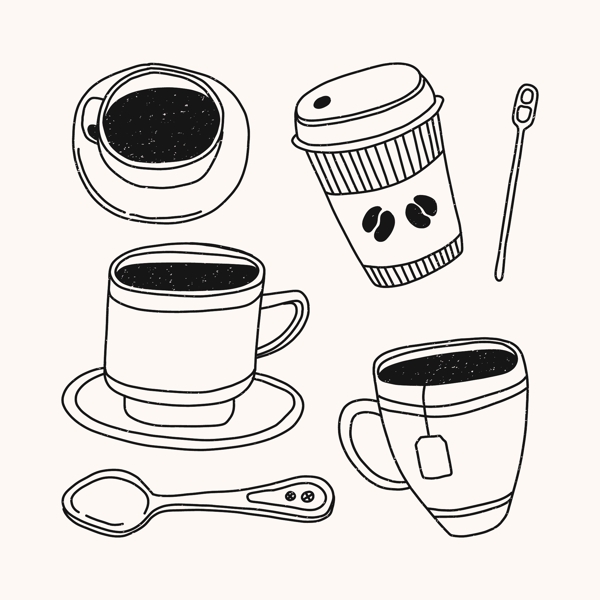 卡通手绘咖啡杯勺子插画设计