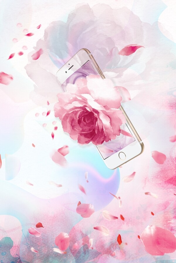 浪漫花瓣立体手机生活创意宣传海报背景