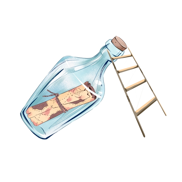 梯子和漂流瓶手绘梦幻设计