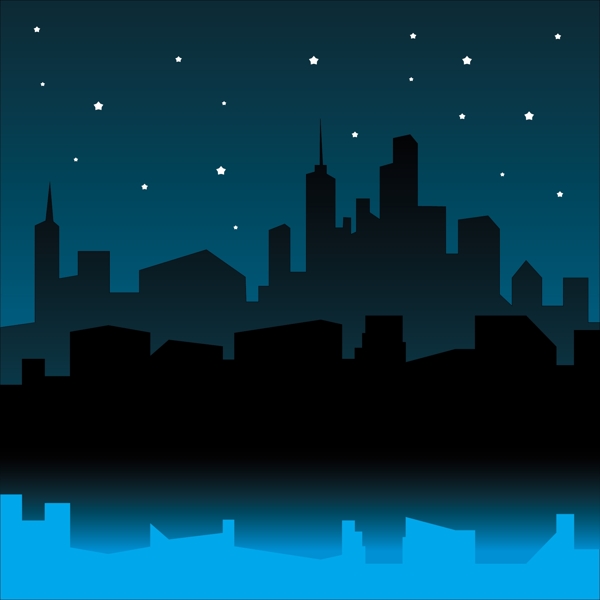 晚上的现代城市全景图矢量图