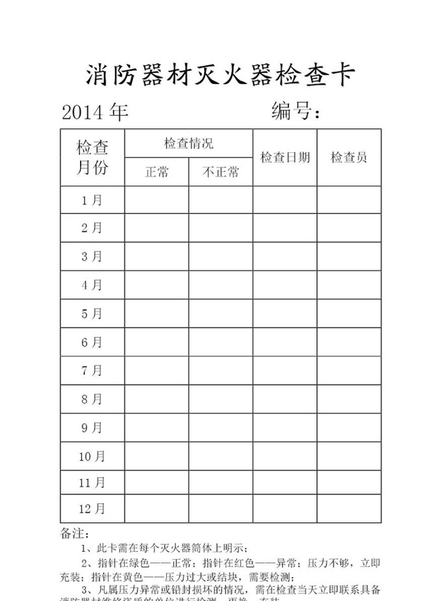 消防器材灭火器检查表