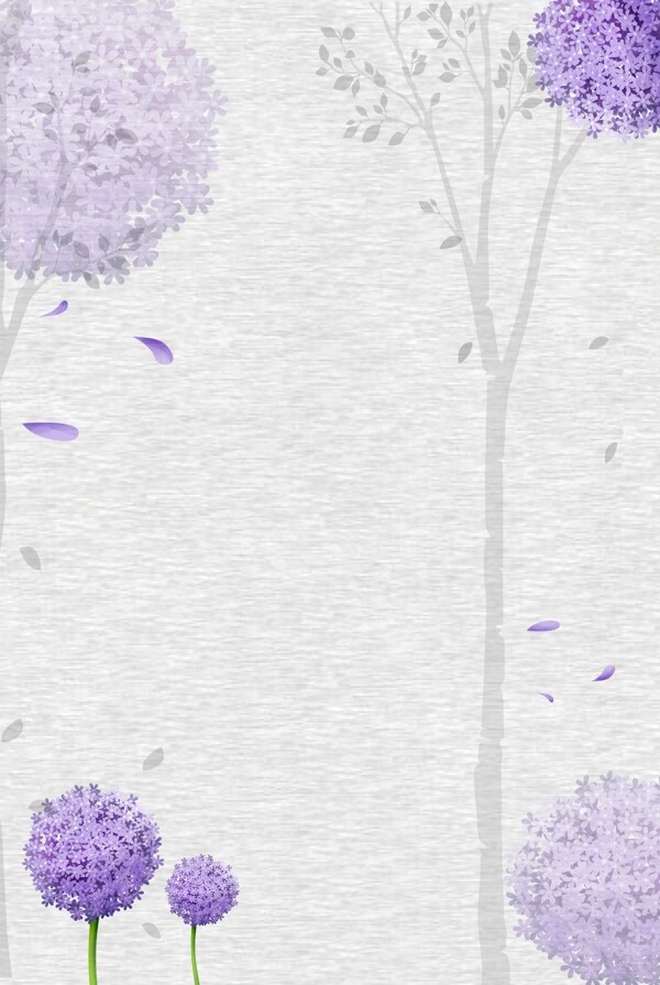 小清新紫色花朵边框海报
