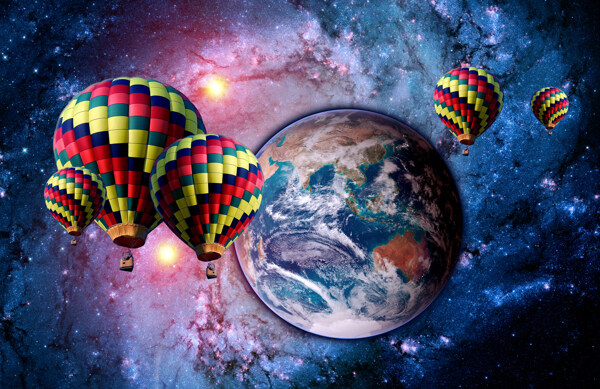 热气球与地球图片